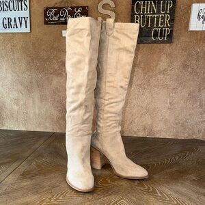 Oasis Society Saint Slouch Suede Heeled Boots Tan Size 8.5